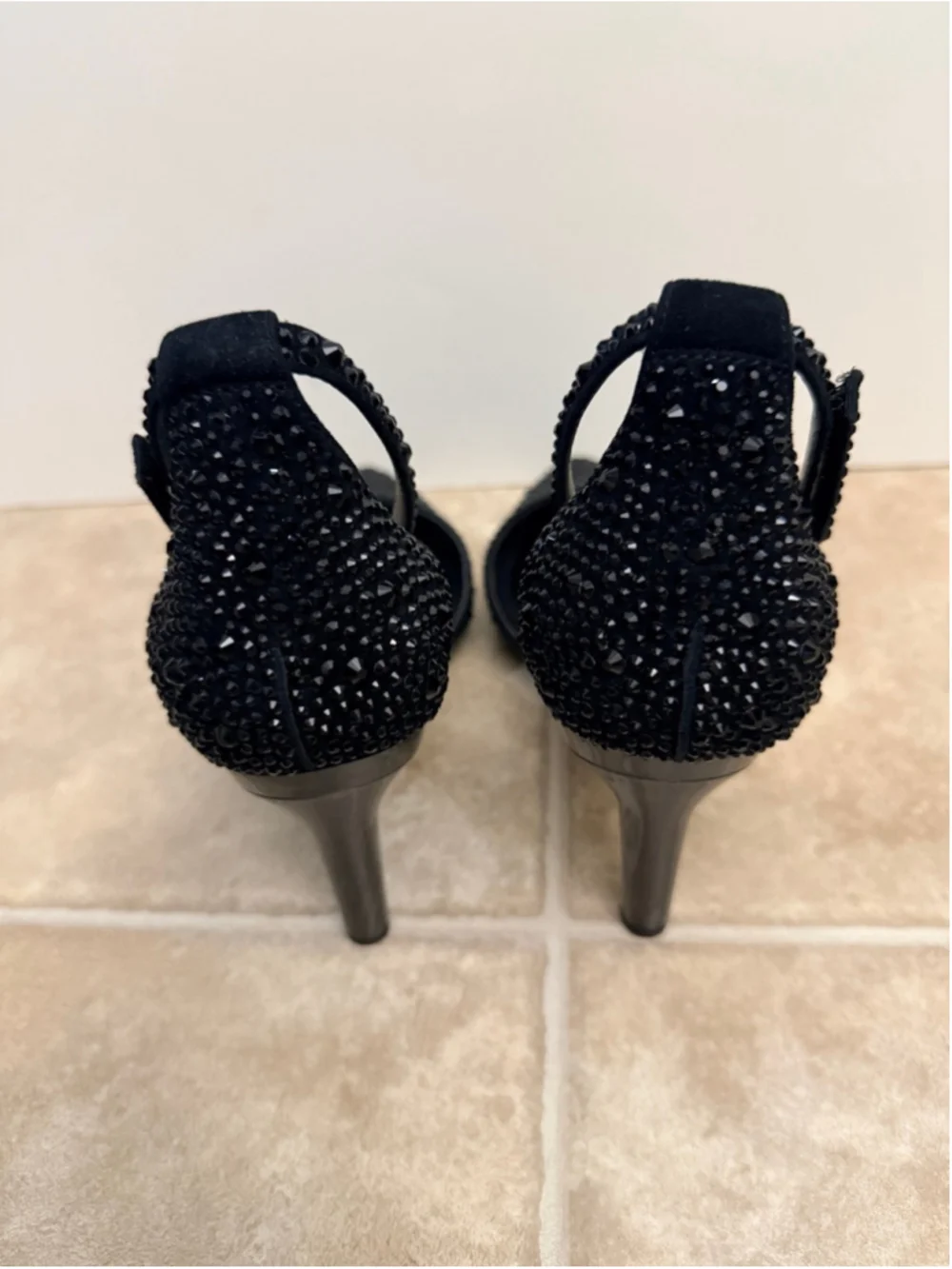Pashion Footwear Convertible Heels D’Orsay Mixed Coal Rhinestone 4 inch Stiletto